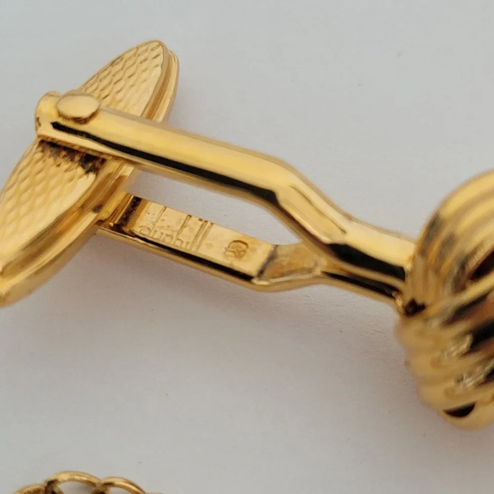 Dunhill Mens Gold Tone Knot Cufflinks and Tie Tac Set Vintage Accessory